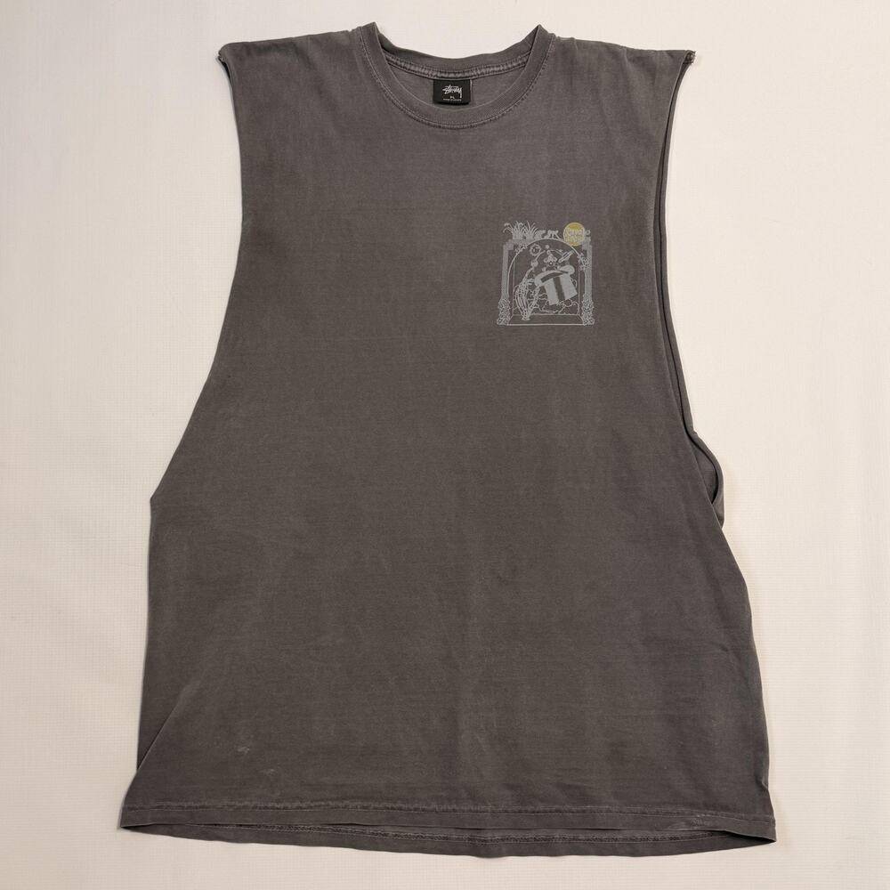 Stussy Shirt Mens XL Gray Harvest Rain Peace Skull Graphic Sleeveless Tank
